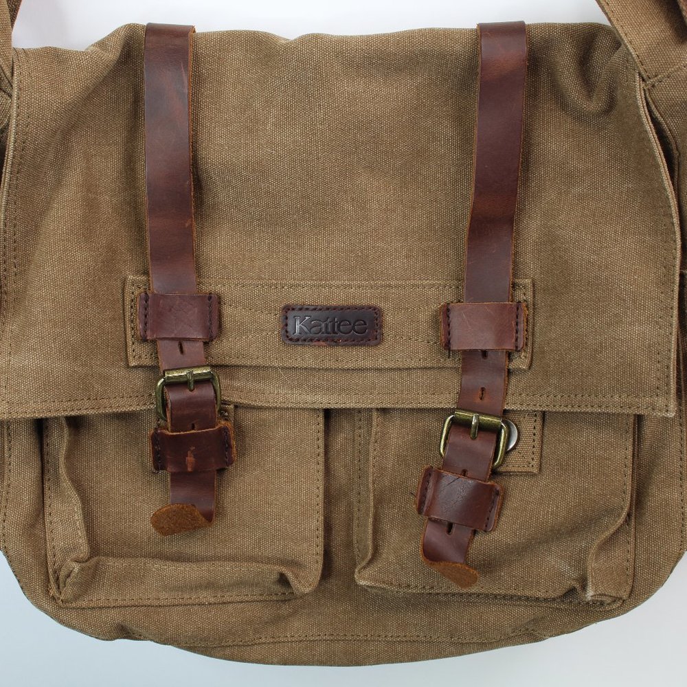 Kattee Brown Canvas Messenger Bag